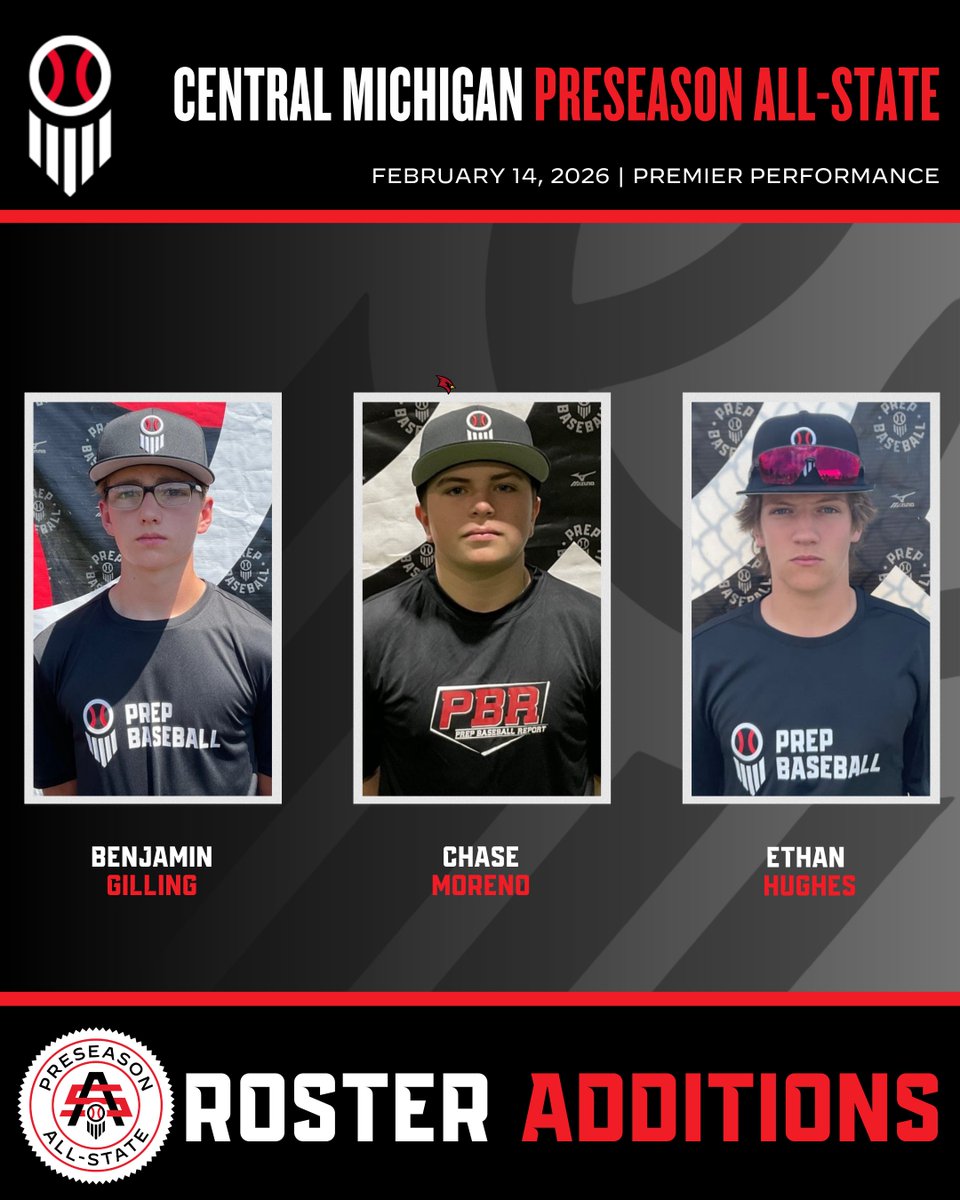 PrepBaseballMI's tweet photo. 𝐂𝐞𝐧𝐭𝐫𝐚𝐥 𝐌𝐢𝐜𝐡𝐢𝐠𝐚𝐧 𝐏𝐫𝐞𝐬𝐞𝐚𝐬𝐨𝐧 𝐀𝐥𝐥-𝐒𝐭𝐚𝐭𝐞

🗓️ February 16, 2026
📍 Premier Performance
👥 2026-2029 Grads

Request your invite 👉  https://t.co/0u5w95Q32t

Welcome to the following players ⬇️ https://t.co/xoybiT6DGX