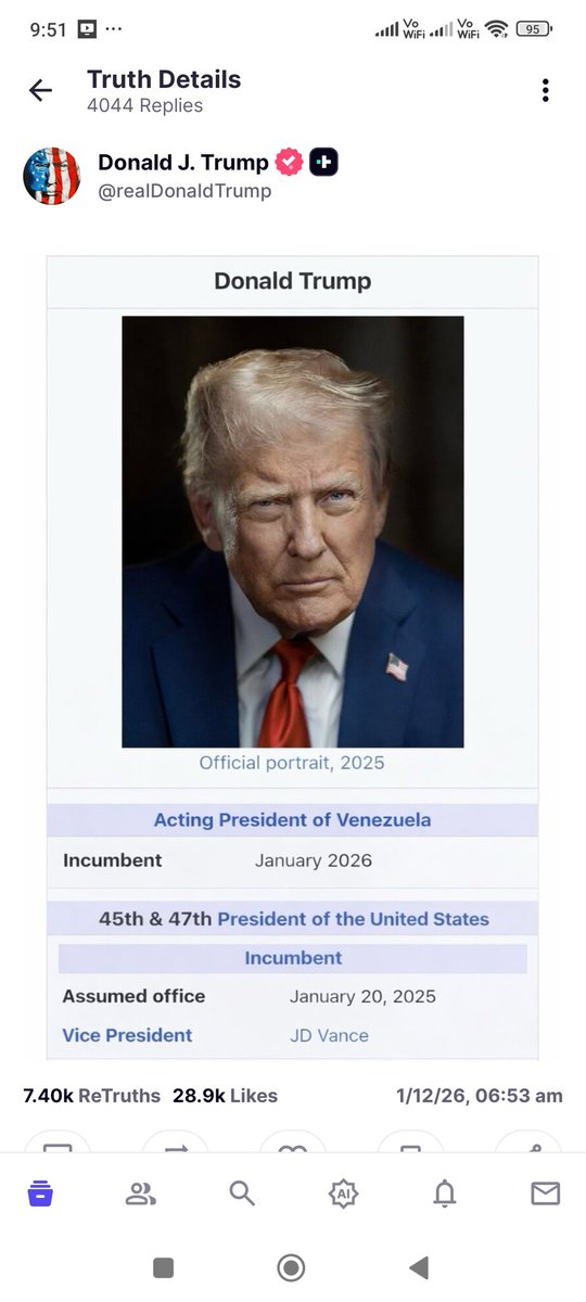 ट्रम्प चाचा ले आफुलाई भेनेजुएलाको कार्यवाहक राष्ट्रपति घोषणा गरेछन् ... फ्याट्ट कुनै दिन नेपाल तिरपनि आँखा लगाएभने के होला?
के विचार छ <a href="/realDonaldTrump/">Donald J. Trump</a> ?