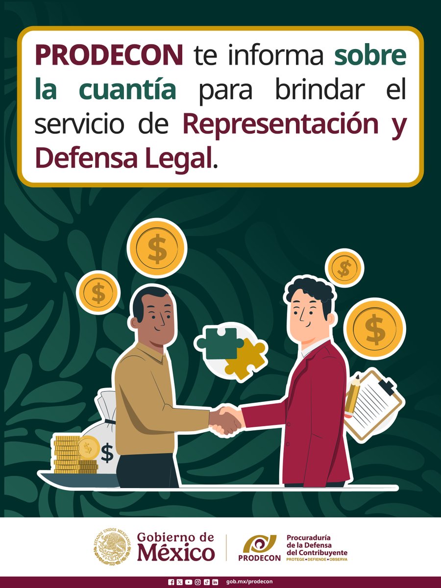 #PRODECONTeInforma 🔊

A partir del 1 de febrero de 2026, el monto máximo para recibir el servicio de Representación y Defensa Legal en #PRODECON es de $1,284,544.00, conforme a los valores de la UMA publicados en el #DOF el pasado 9 de enero. ✅

🤓 Más información, aquí 👉🏻