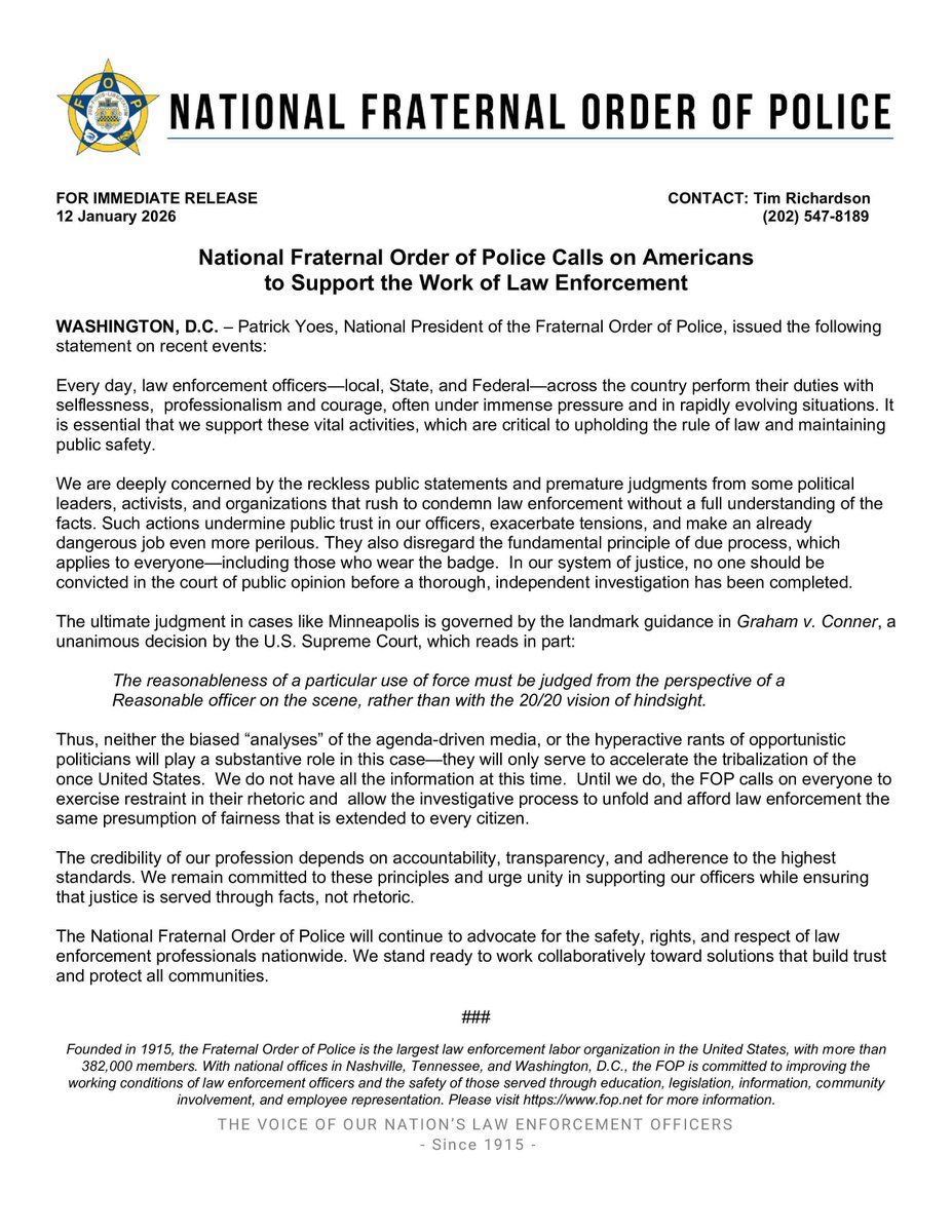 GLFOP's tweet image. FOR IMMEDIATE RELEASE: National Fraternal Order of Police Calls on Americans to Support the Work of Law Enforcement 

buff.ly/avYqZ5S