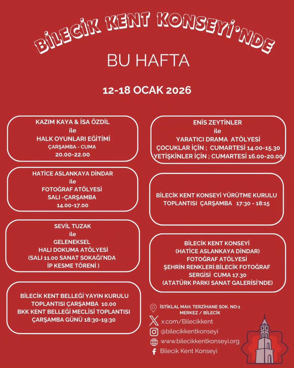 📌 Bilecik Kent Konseyi’nde bu hafta (12-18 Ocak) neler yapıyoruz?

Şehrimiz için yürüttüğümüz çalışmalar hakkında bilgi almak, etkinliklerimize katılmak ve bize ulaşmak için DM’den yazabilirsiniz.

#bilecik #kentkonseyi #program  #ocak
