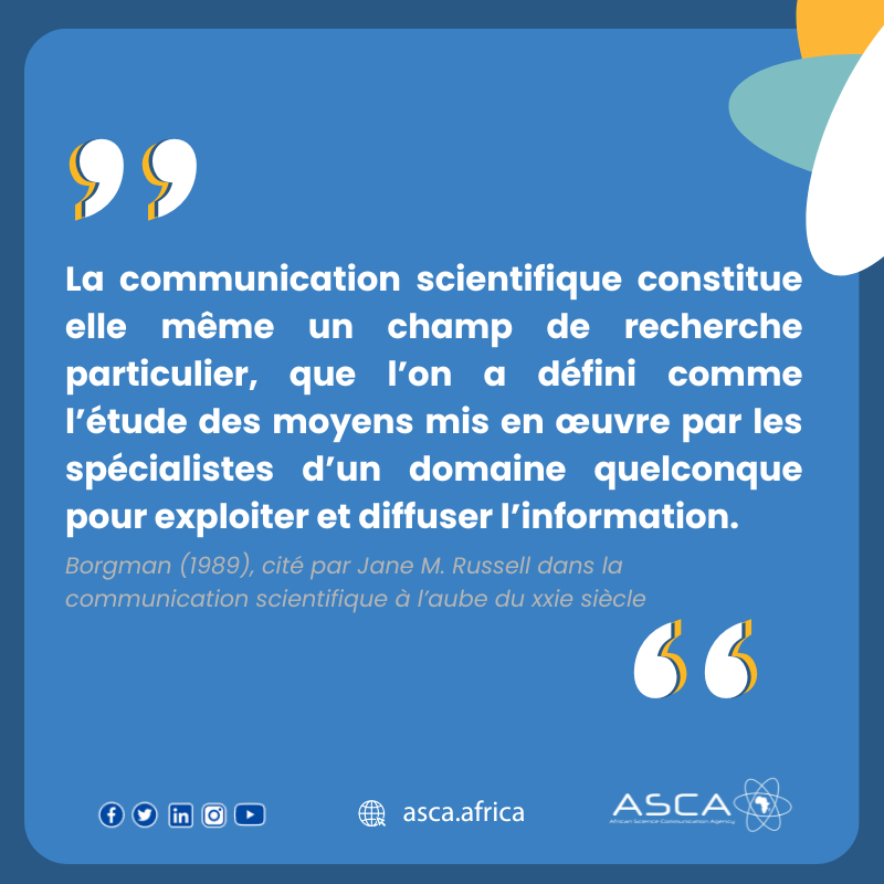 AscaAfrica's tweet photo. La communication scientifique ne se limite pas à la vulgarisation. Elle est un véritable domaine de recherche qui analyse comment les spécialistes produisent, exploitent et diffusent l’information scientifique. #KnowledgeToAction #scicomm #ScienceAmbassadorInAfrica https://t.co/f8vniHWdV5