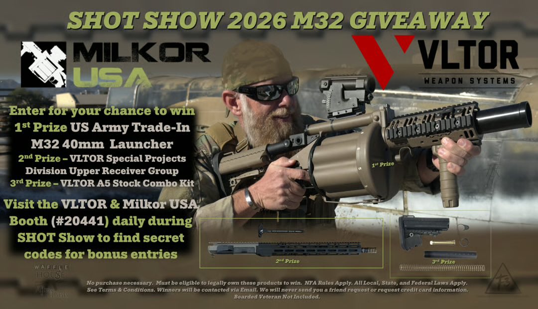 We teamed up with our sister company Milkor USA to do a pretty wild giveaway this year. Come see us at our SHOT Show booth for extra entries. Booth #20441.
