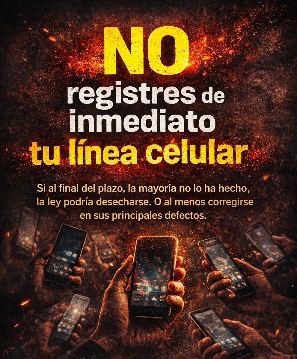 NO registres de inmediato tu línea celular con tu CURP.

Si al final del plazo (29 de Junio), la mayoría no lo ha hecho, la ley podría desecharse. O al menos corregirse en sus principales defectos.