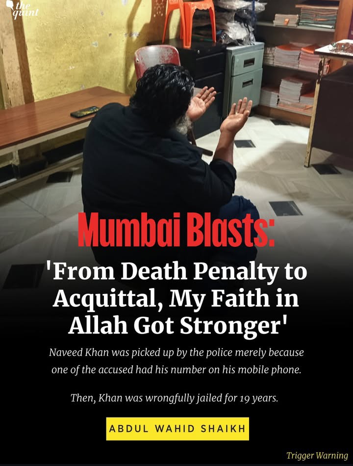 AdityaMenon22's tweet image. One of those acquitted in 7/11 Mumbai train blasts, @BegunahQaidi interviews Naveed Hussain Khan, who was also exonerated after spending 19 years behind bars like him. Khan recounts the extreme, graphic torture he faced in jail.

Do read this important interview