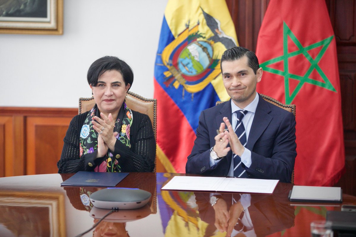 La canciller <a href="/gabisommerfeld/">Gabriela Sommerfeld</a> participó en la firma del Memorando de Entendimiento entre FEDEXPOR y la Confederación General de Empresas de Marruecos, un paso clave para fortalecer los lazos económicos y abrir nuevas oportunidades de inversión, comercio y desarrollo entre 🇪🇨 y 🇲🇦.