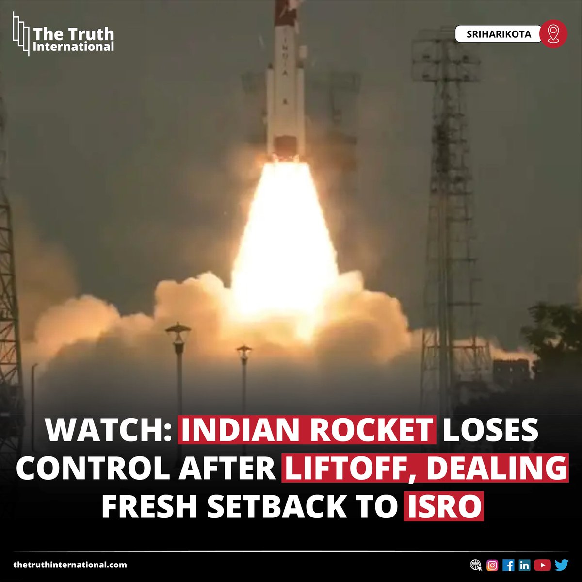 ttimagazine's tweet image. WATCH: Indian Rocket Loses Control After Liftoff, Dealing Fresh Setback to ISRO

Read mOre:
thetruthinternational.com/watch-indian-r…

#Indian #Rocket #Loses #Control #Liftoff #Dealing #Fresh #Setback #ISRO #IndianRocket