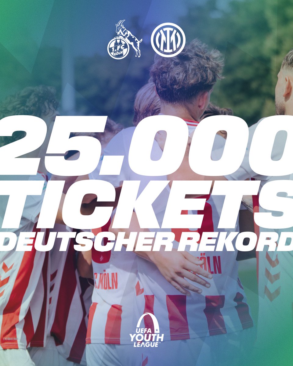 𝗗𝗔𝗦 ist Köln! 💫 Am allerersten Tag haben wir einen deutschen Rekord aufgestellt. Wahnsinn! 🤩

Am 4. Februar wird das RheinEnergieSTADION beben, wenn unsere #younggoats in der Youth League gegen Inter Mailand antreten! 🏟️

Tickets 👉 bit.ly/3LvBVlw
___
#effzeh