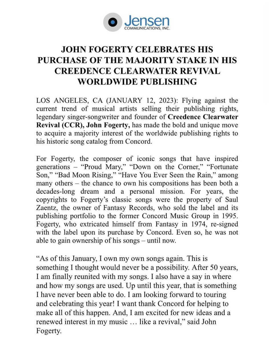 John_Fogerty's tweet image. It’s been three years since everything changed. In 2023, John finally regained the publishing rights to his music, and we’ve been celebrating ever since.