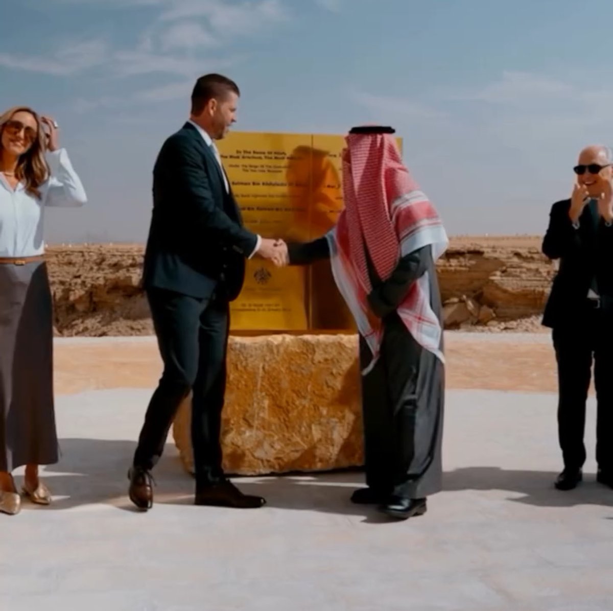 patriottakes's tweet image. The “foundation stone” for Trump’s new “Trump International Golf Club Wadi Safar, Diriyah” project in Saudi Arabia reads:

“In The Name Of Allah, Most Gracious, The Most Merciful Under The Reign Of The Custodian Of The Two Holy Mosques”