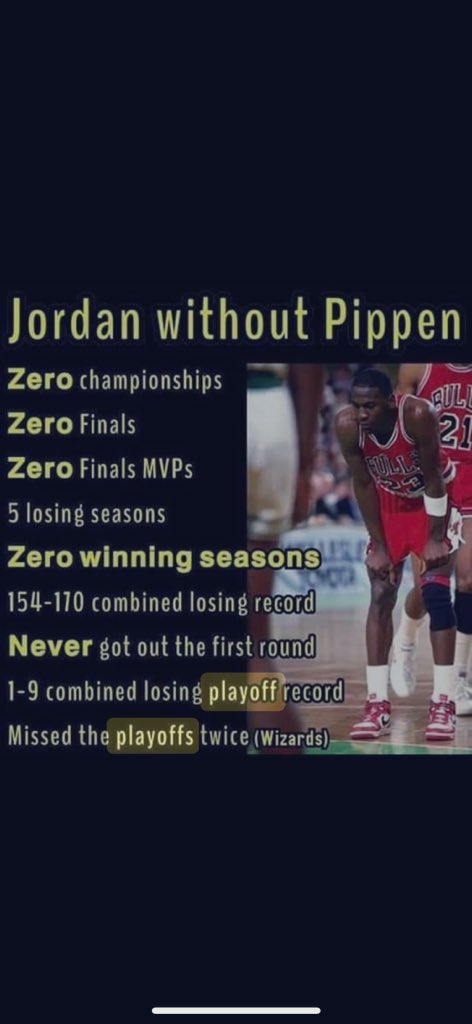 shendy456's tweet photo. When Michael Jordan didn't have a hall of fame teammate:

Overrated fraud.

100% verified loser. https://t.co/jlAhXvDHIk