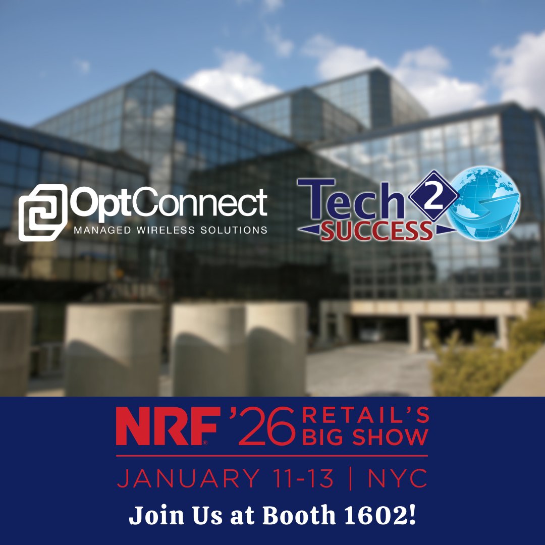 2026 NRF Show! Join Tech 2 Success and OptConnect at Booth #1602 to see how reliable connectivity powers modern retail—from kiosks to smart vending. #NRF2026 #RetailTech #OptConnect #ConnectedRetail #SmartRetail