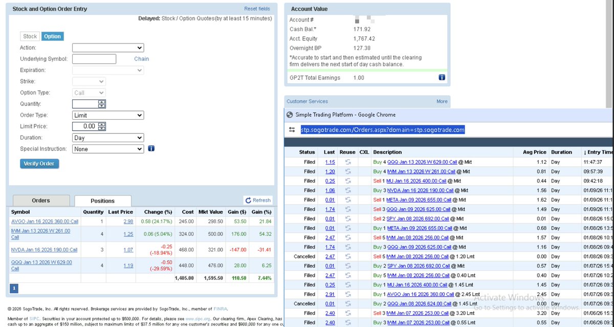 TessT399016's tweet photo. Account update: Mixed options plays – $AVGO calls up 21.8%, but $MU down 31.4% in choppy market. Total +7.4% grind!
Lessons: Buy dips, sell rallies. Your portfolio? 
DM "OPTIONS" for tips &amp; alerts. 🚀
$QQQ $NVDA $IWM $SPY https://t.co/um6N8gg1jc