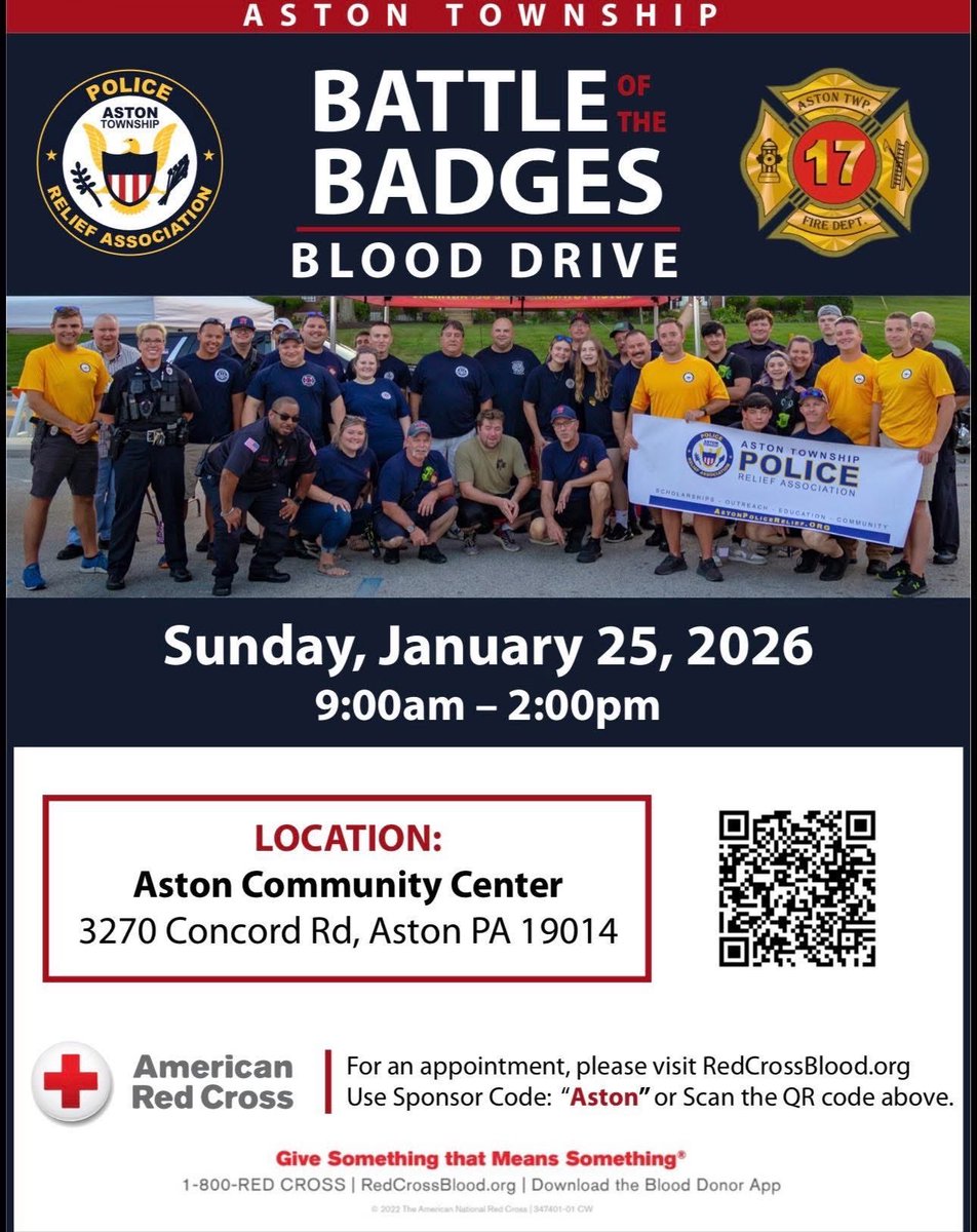 Sign up using the QR Code. Battle of the Badges Blood Drive during National Blood Donation Month 🩸