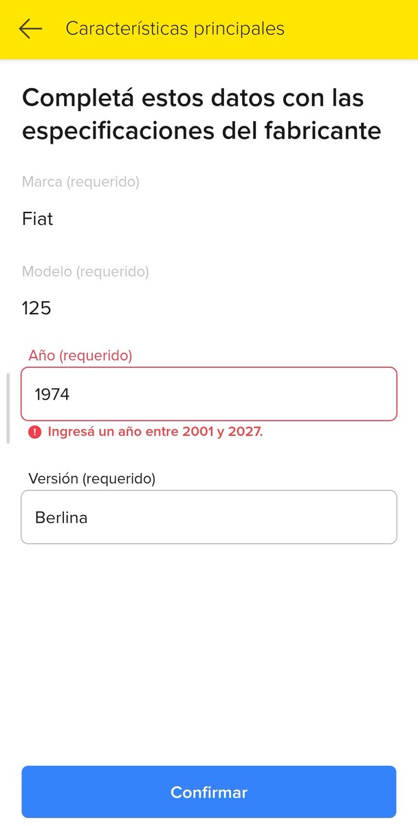 Muchachos, si no tienen idea de cuando se fabricaron los autos, dejen de querer automatizar y obligar a poner valores de tabla que están MAL. <a href="/ML_Argentina/">Mercado Libre Argentina</a>