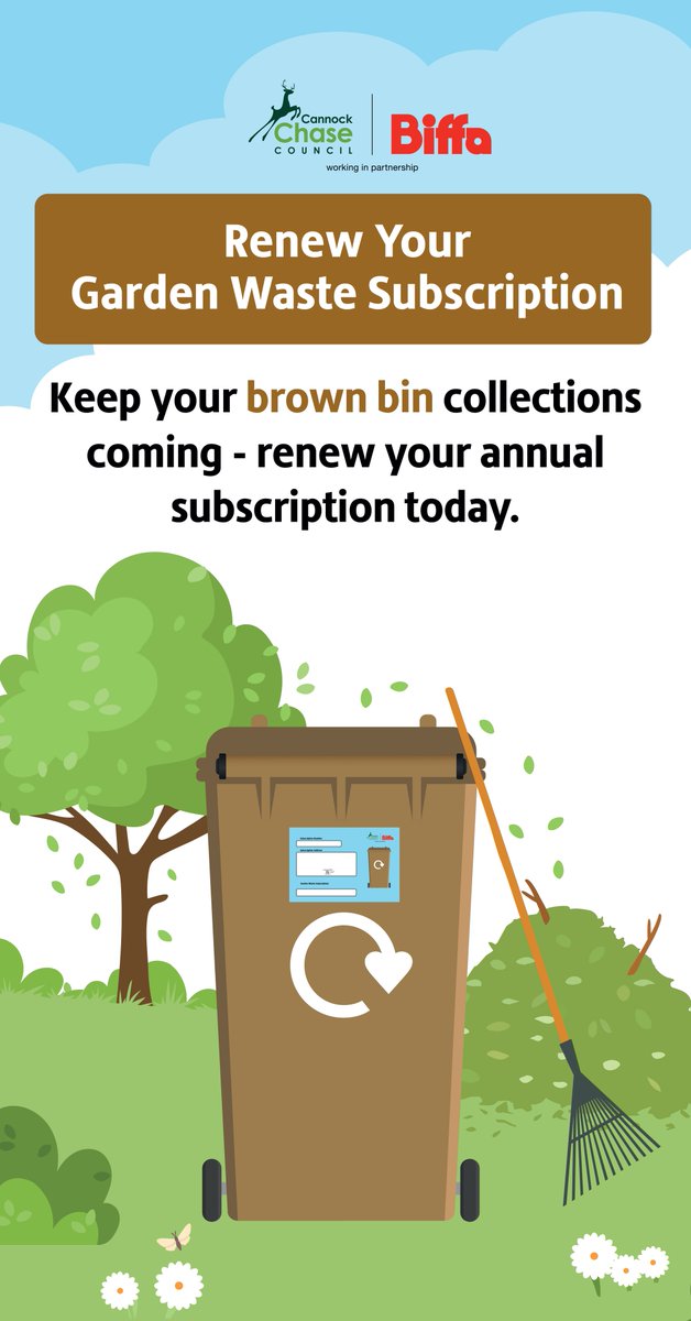 CannockChaseDC's tweet photo. Garden waste collections start again this week (w/c 12 January) if you have subscribed and valid blue permit.

You can subscribe for garden waste collections via our website here:  https://t.co/V2kTU8oWeh

#CCDCRecycling #CCDCBrownBin https://t.co/JAaqhlFtC5