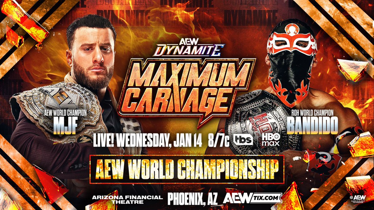 AEWLive's tweet image. AEW heats up PHOENIX THIS WEDNESDAY 🔥

#AEWDynamite comes to the @azfinancialthtr for a can’t-miss night of AEW action.

🎟️ Get your tickets NOW!

ticketmaster.com/event/1900637A…