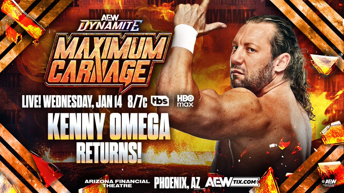 AEWLive's tweet image. AEW heats up PHOENIX THIS WEDNESDAY 🔥

#AEWDynamite comes to the @azfinancialthtr for a can’t-miss night of AEW action.

🎟️ Get your tickets NOW!

ticketmaster.com/event/1900637A…