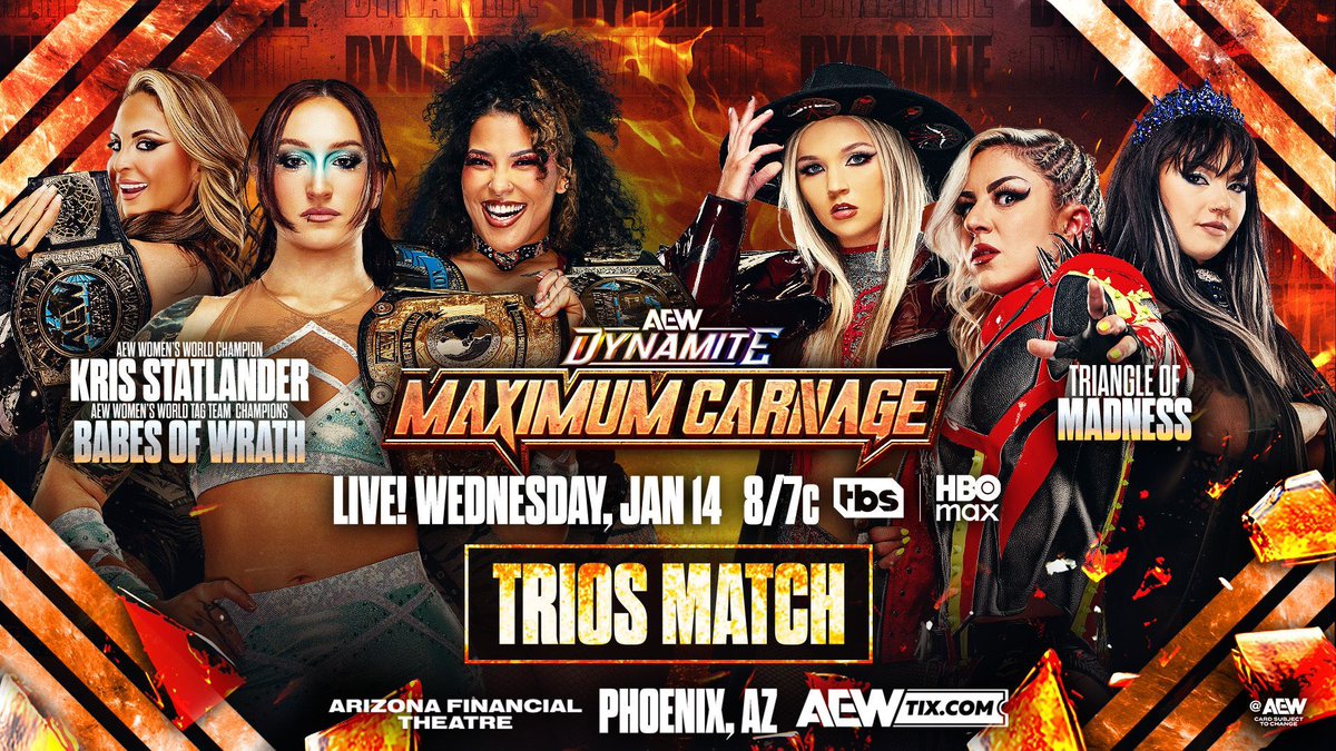AEWLive's tweet image. AEW heats up PHOENIX THIS WEDNESDAY 🔥

#AEWDynamite comes to the @azfinancialthtr for a can’t-miss night of AEW action.

🎟️ Get your tickets NOW!

ticketmaster.com/event/1900637A…