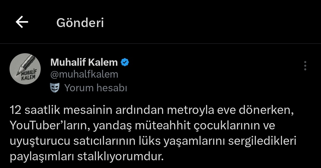 <
12 saatlik çalışkının ardından yeraltıyla eve dönerken, Youtube yayıncılarının, yandaş yaptırman çağalarının artı uyuşturucu satıcılarının gösterişli yaşamlarını sergiledikleri paylaşımlara gözetliyorumdur.
>