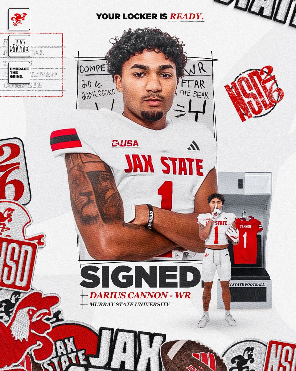 JaxStateFB's tweet photo. 𝐒𝐈𝐆𝐍𝐄𝐃🖋️

Your locker is ready, Darius Cannon‼️

#EmbraceTheGrind | #AKC https://t.co/pPZYZ7pVIL