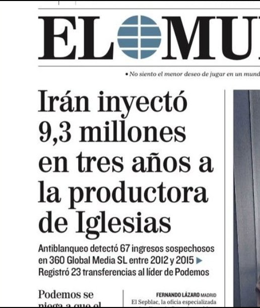 Así que el régimen asesino de Irán financiaba al comunista español Pablo Iglesias (el mesías del frente amplio en Chile) para difundir la porquería del socialismo en hispanoamerica. 

Quizá eso también explica el silencio de las feministas contra ese régimen.