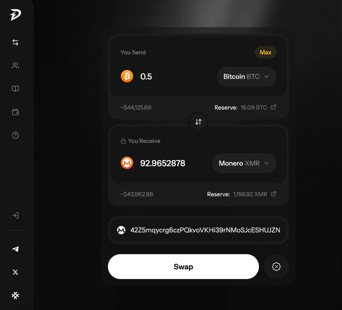 I’ve always found buying $XMR harder than it should be. CEX delistings have been an ongoing issue for Monero.

Darkchange.io seems to tackle this with a transparent 1200 XMR reserve, tight spreads, and fully automated decentralized settlement.