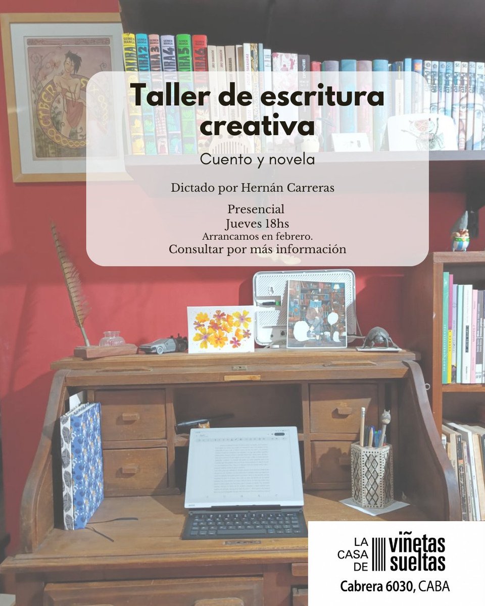 Anunciamos un nuevo taller de escritura a cargo de Hernán Carrera. Cupos limitados. Consultas e inscripción al correo electrónico hernan.carreras@gmail.com.