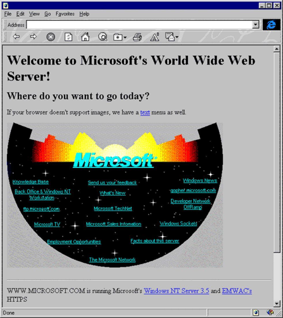 Microsoft's homepage from 1994