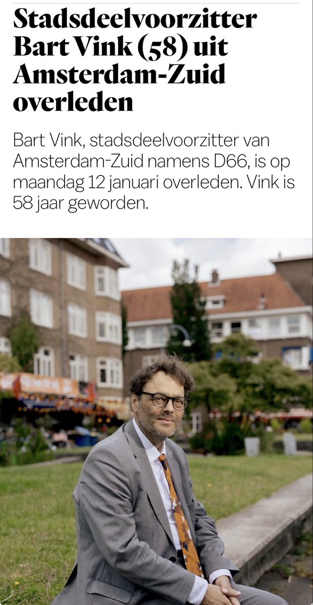 Verdrietig door het veel te vroege overlijden van Bart Vink.

In de raad zag ik zijn bevlogenheid als hij kansen zag voor een mooiere stad. Altijd zette hij zich vol in vóór Amsterdam en tégen antisemitisme, en maakte daarmee het verschil. Heel veel sterkte voor zijn geliefden.