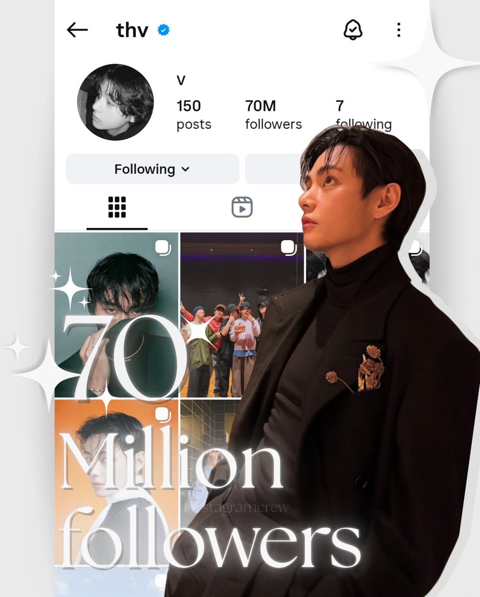 Vstagramcrew's tweet image. [INFO] #KimTaehyung (@/Thv) has now surpassed 70 million followers on Instagram, remaining the most-followed K-male soloist on the platform for four consecutive years since creating his account 🎉

SNS KING TAEHYUNG
CONGRATULATIONS TAEHYUNG
#TaehyungInstagram70M
