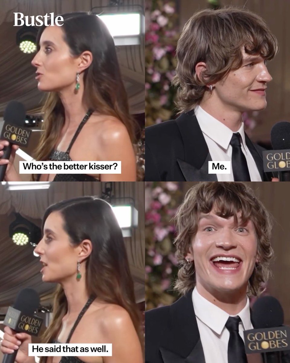 hudsonwupdates's tweet image. Who’s the better kisser? Hudson Williams and Connor Storrie answer #GoldenGlobes