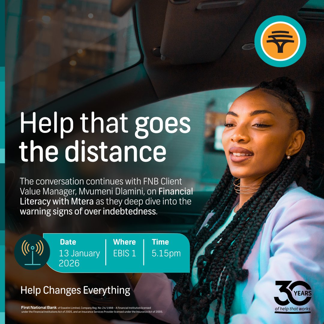 As the new year unfolds, knowing the warning signs of over indebtedness matters.
Today at 5.15pm on EBIS 1, tune in to Financial Literacy with Mtera as FNB’s Mvumeni Dlamini shares how to spot the signs early.
#HelpChangesEverything #ChangeToFNB