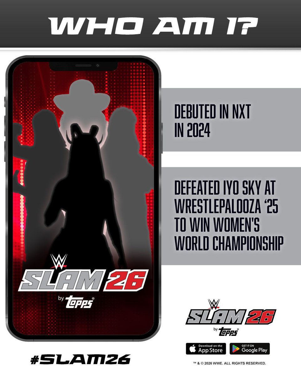 #SLAM26 is coming soon! Guess our new Splash Screen Superstars each day this week &amp; comment your in-app username for a chance to win diamonds! The first Superstar made her debut in NXT in 2024 &amp; defeated Iyo Sky at WrestlePalooza 2025 to win the vacant Women’s World Championship!