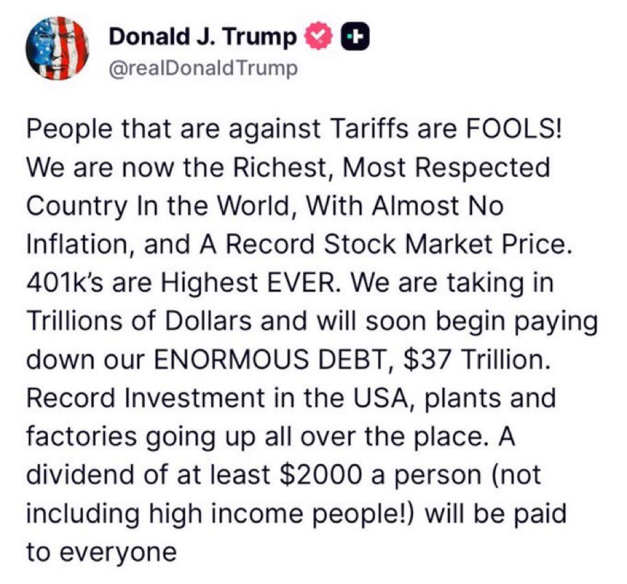 RpsAgainstTrump's tweet image. NYT: “You promised $2,000 checks to Americans based off of your tariff revenues. When can —”

Trump: “I did do that? When did I do that?” 

Trump can’t keep track of all his lies.