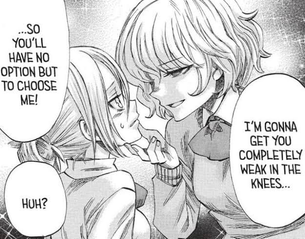 scbakasu's tweet image. / i feel like not enough people talk ab, at least in the world of junior high ( manga ) that annie is most likely bisexual bc what is this whys she blushing