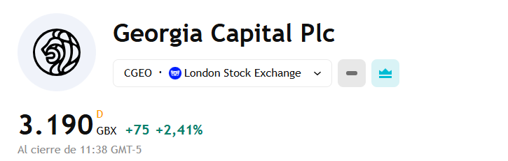 Georgia Capital Plc $CGEO termina la jornada en nuevo máximos históricos. 🚀👏