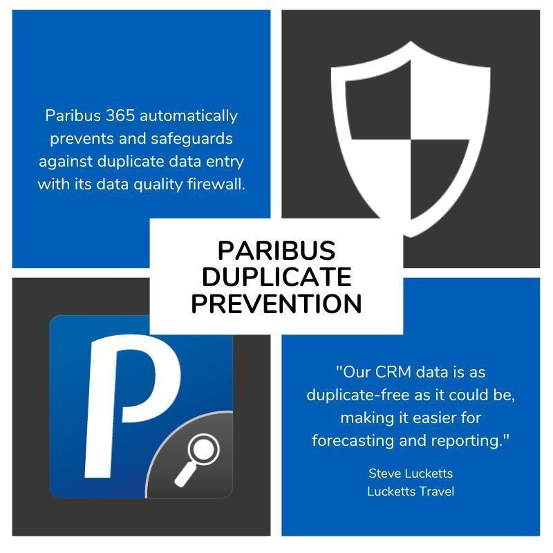Paribus 365™ actively prevents the creation of duplicate data by alerting users when they are about to add an Account, Contact or Lead into their #CRM that already exists.

Find out more: buff.ly/4e3EjZJ 

#Dynamics365 #InforCRM #CRMData #DataGovernance