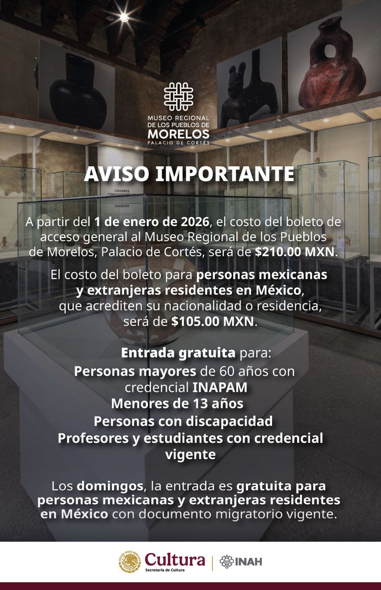 Incrementa 5 pesos la entrada al Museo Regional de los Pueblos de Morelos, Palacio de Cortés

A partir de este año, el acceso al Museo Regional de los Pueblos de Morelos, Palacio de Cortés tendrá un incremento de cinco pesos para personas mexicanas y extranjeras residentes en