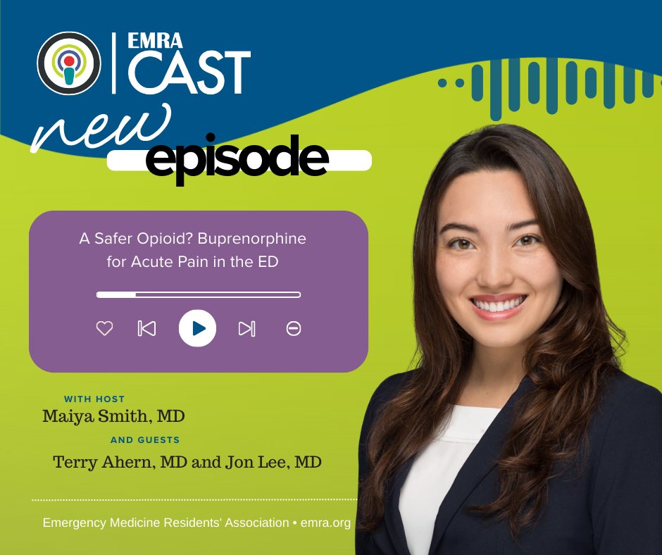 emresidents's tweet image. In our newest episode of #EMRACast, Drs. Terry Ahern &amp;amp; Jon Lee join host Maiya Smith to discuss using buprenorphine for acute pain in the emergency department.

🎧 Listen here: emra.org/about-emra/pub…

@StanfordEMed @StanfordMed @stanfordanes

#EMRACast #EmergencyMedicine #MedEd