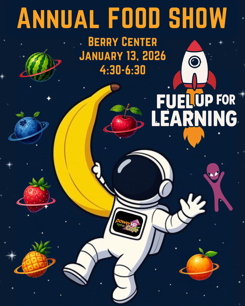 PowerUpCafe's tweet image. TOMORROW!!  The Food Show is TOMORROW at the Berry Center from 4:30-6:30.  DON'T FORGET: The Berry Center has a Clear Bag Policy! No need to big bags - Just your big appetites!
