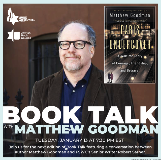 RobertSarner's tweet photo. Tomorrow at 7:30 pm (EDT), I'll be hosting FSWC’s Book Talk. My guest: US author Matthew Goodman to discuss his acclaimed non-fiction book, Paris Undercover. No charge to attend but u must register in advance at https://t.co/Wd5iuAAamh, after which you'll get a link to the event https://t.co/wrehnb8peN