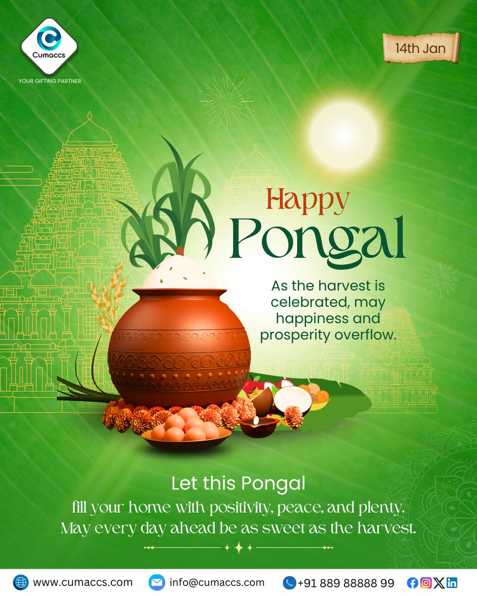 cumaccs's tweet photo. Wishing you a Pongal filled with abundance and happiness.
May the harvest season bring peace and prosperity.

#Pongal #HarvestFestival #Abundance #Gratitude #cumaccs https://t.co/67xzOLsdeS