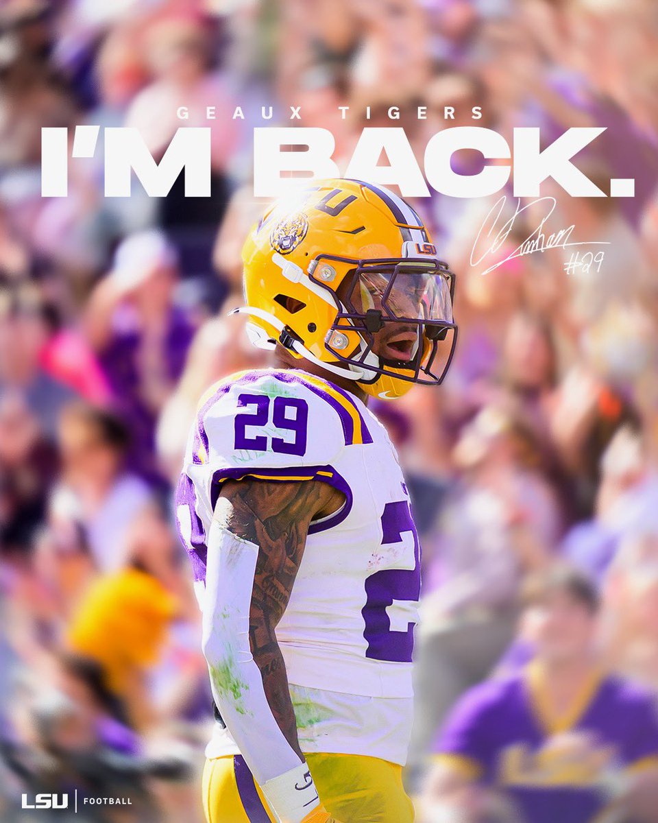 mzenitz's tweet image. LSU standout running back Caden Durham is withdrawing from the transfer portal and returning to the Tigers, he tells @CBSSports.

Durham (@CadenDurham29), who is repped by @blakebaratz of @TeamIFA, has posted 1,609 scrimmage yards the last two seasons at LSU.