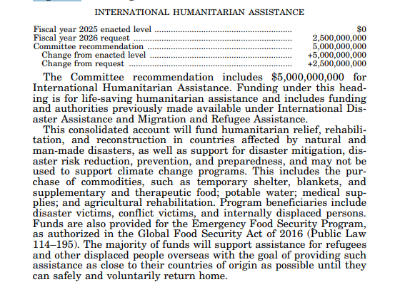 Oilfield_Rando's tweet image. Sleight of hand in the State Department minibus:

Funding for the State Dept "Migration and Refugee Assistance" NGO slush fund has been zeroed, but the funding has been shifted to 'International Humanitarian Assistance':

Funding for that goes from $0 in 2025 to $5 billion 2026
