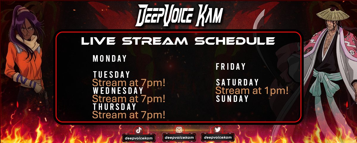 Schedule for this week!  Gonna be trying a couple games in my backlog!  Twitch.tv/deepvoicekam