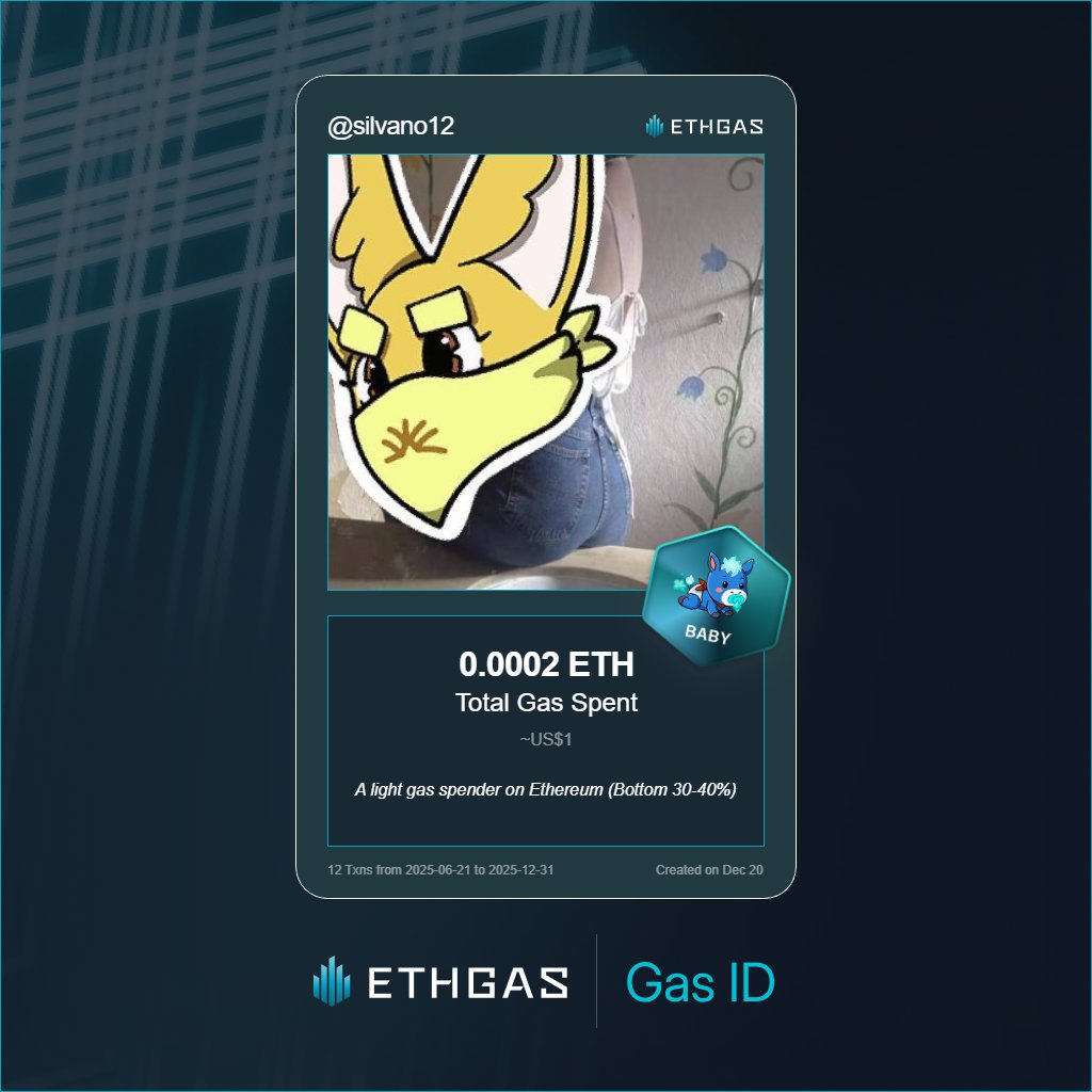 Leveled up in the Great Gas Reckoning with ETHGas! 💪

Baby Jack status: 0.0002 ETH gas spent, 1 Beans earned—supporting the Gasless Future!

Claim your Gas ID at ethgas.com/community/gas-…