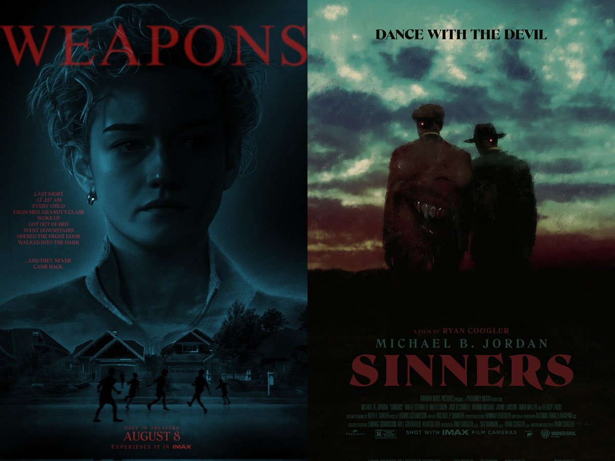 EVILSCRE4M's tweet image. Battle of the 2025 Horror Movies

** GRAND FINAL **

Weapons vs. Sinners

Vote for your favorite via comment or QT!