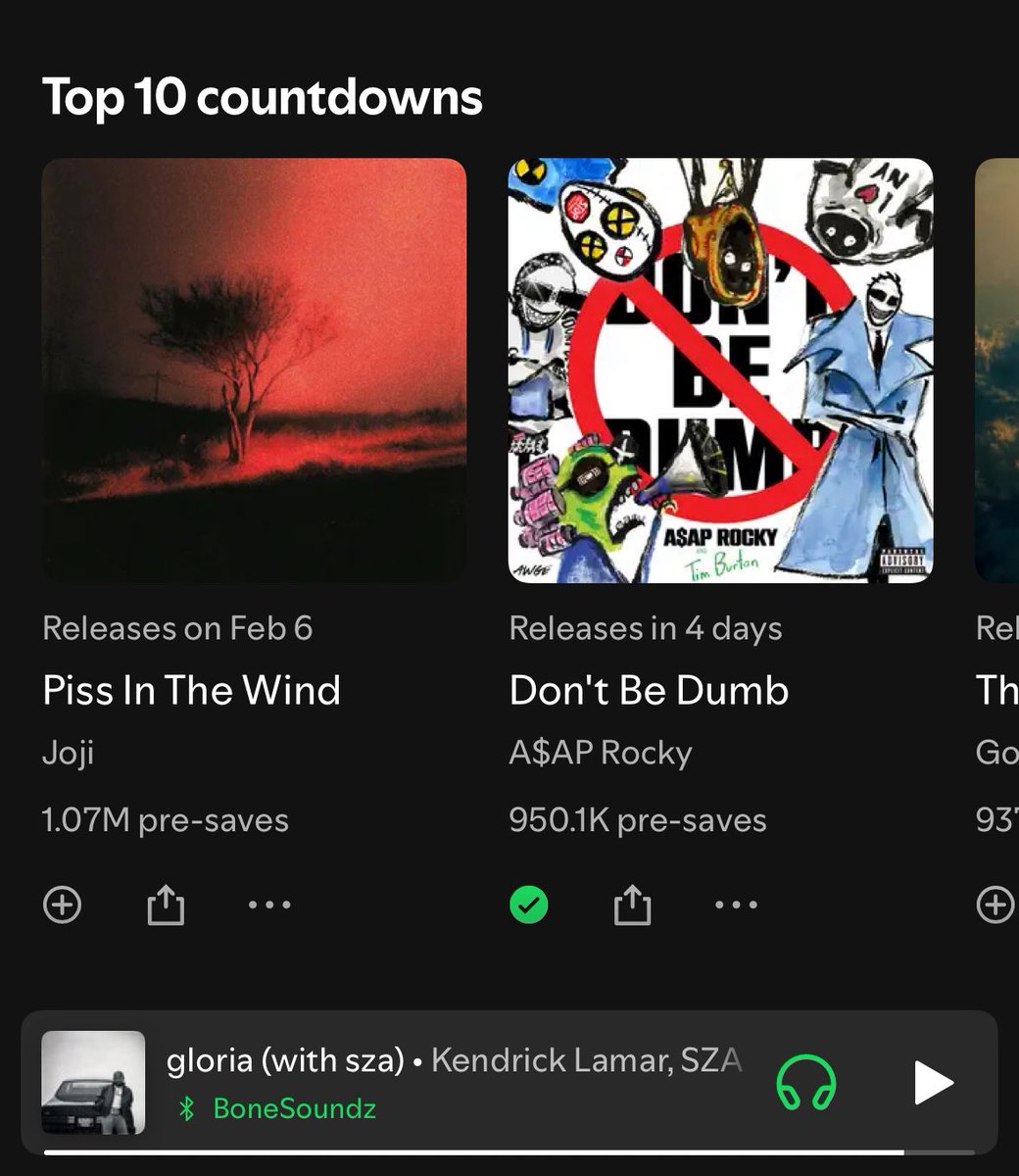 LoveIsback24's tweet image. A$AP ROCKY’S “DON’T BE DUMB” is now the second most pre saved album on Spotify.  (950k pre-saves).