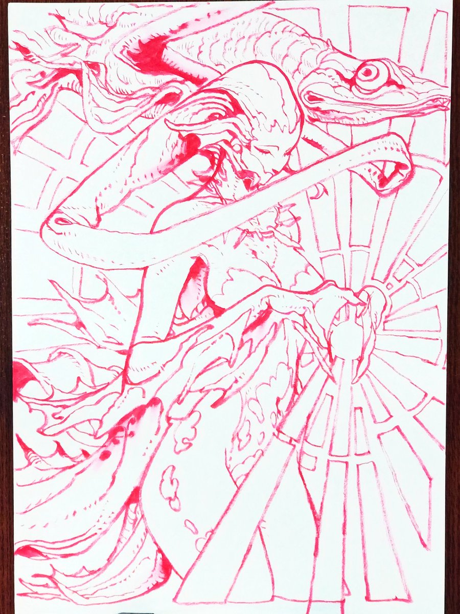 赤筆ペンで落書き。